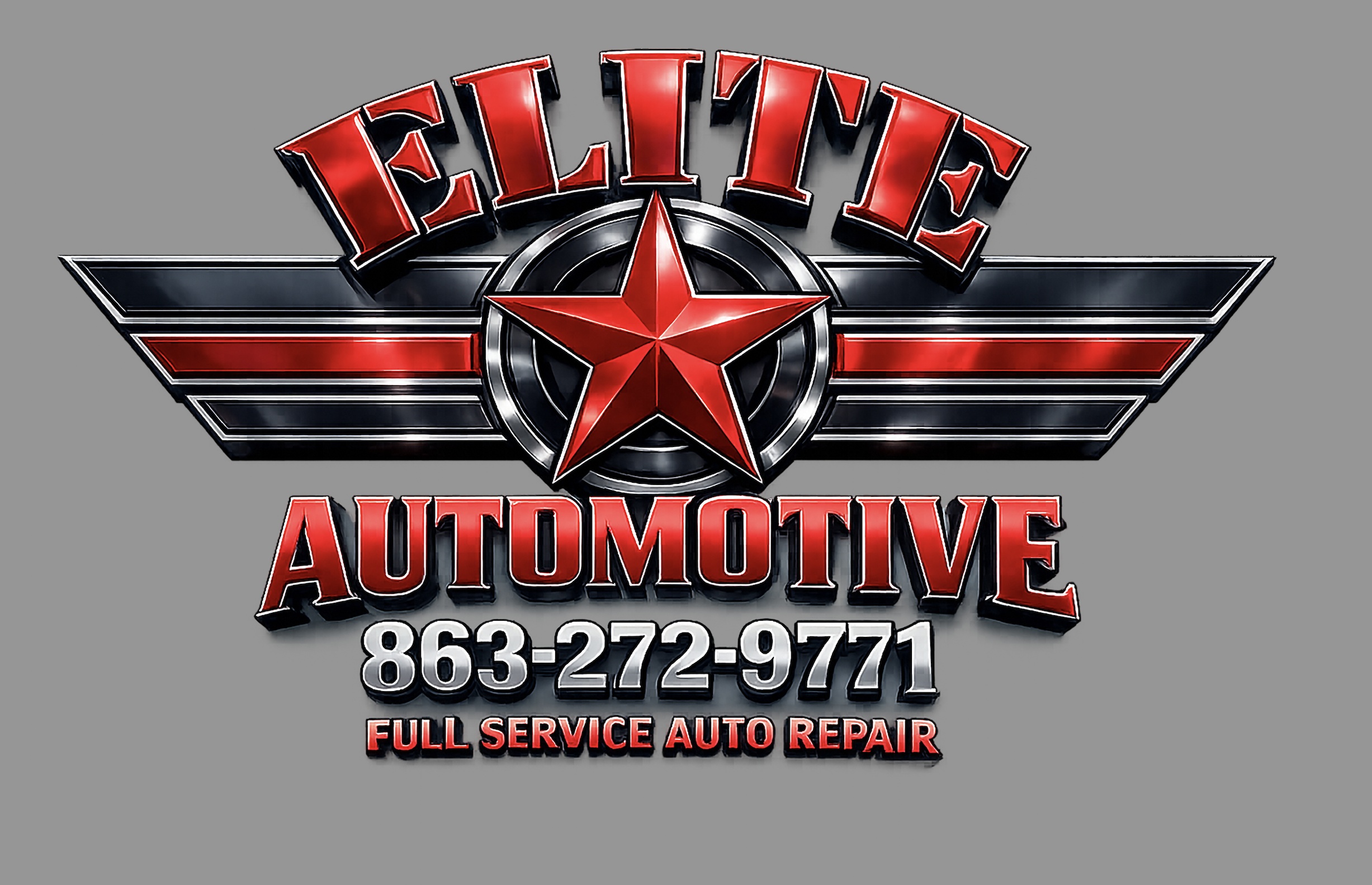 Elite Automotive logo with red and silver metallic design